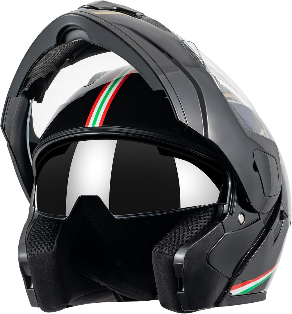DOT Approved Modular Flip Up Motorcycle Helmet, Dual Visor Full Face Adult Line, Medium