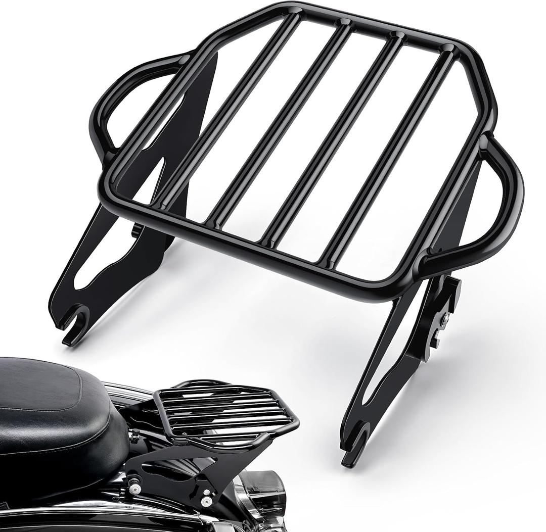 PBYMT Detachable Two-Up Luggage Rack Motorcycle Mounting Rack Compatible with Harley Touring Road King Street Electra Glide 2009-Later Gloss Black