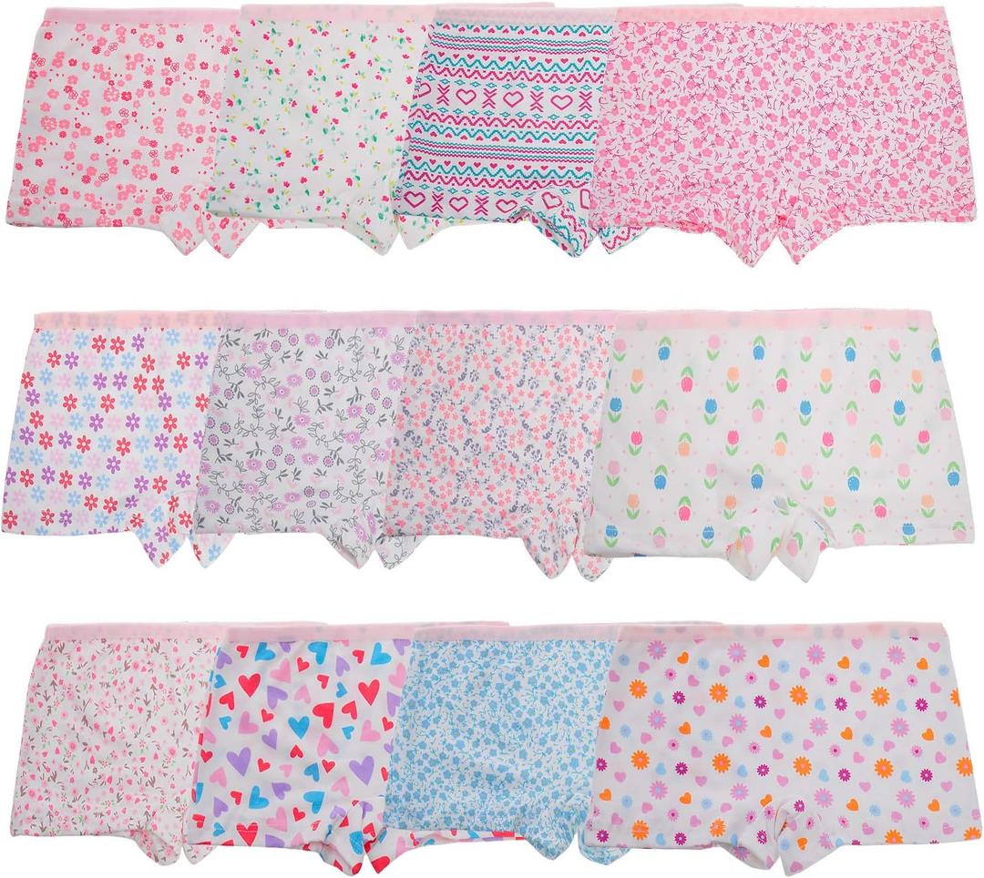 Anktry Kids 12 Pack Soft Comfort Cotton Knickers Underwear Little Girls Assorted Boyshort Panties 2-12 Yrs (8-10 Years)