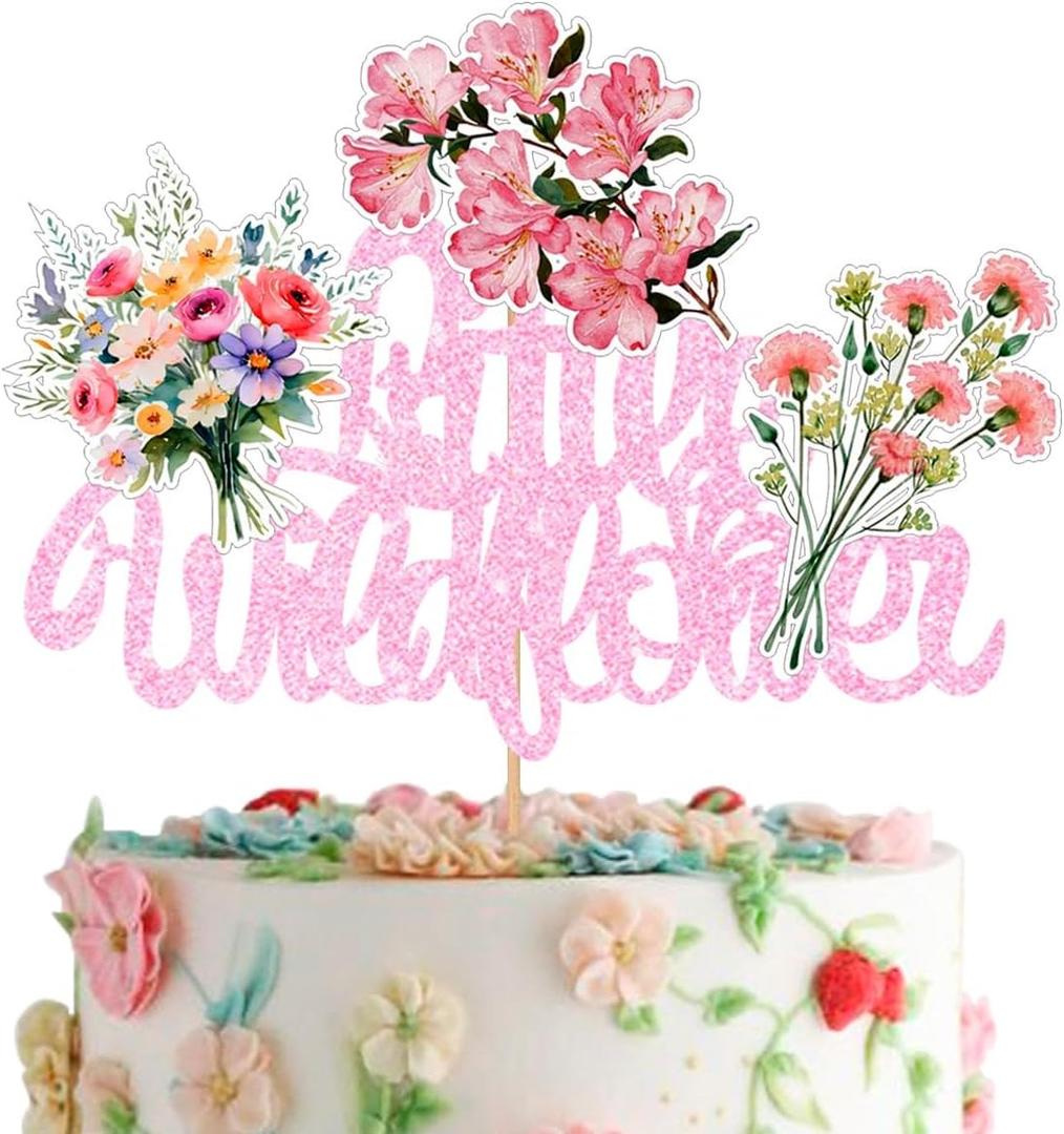 4 x Wildflower Birthday Party Decorations, Floral Cupcake Toppers Baby in Bloom Baby Shower Cake Decorations Wildflower Baby Shower Decor Flower Birthday Party Supplies