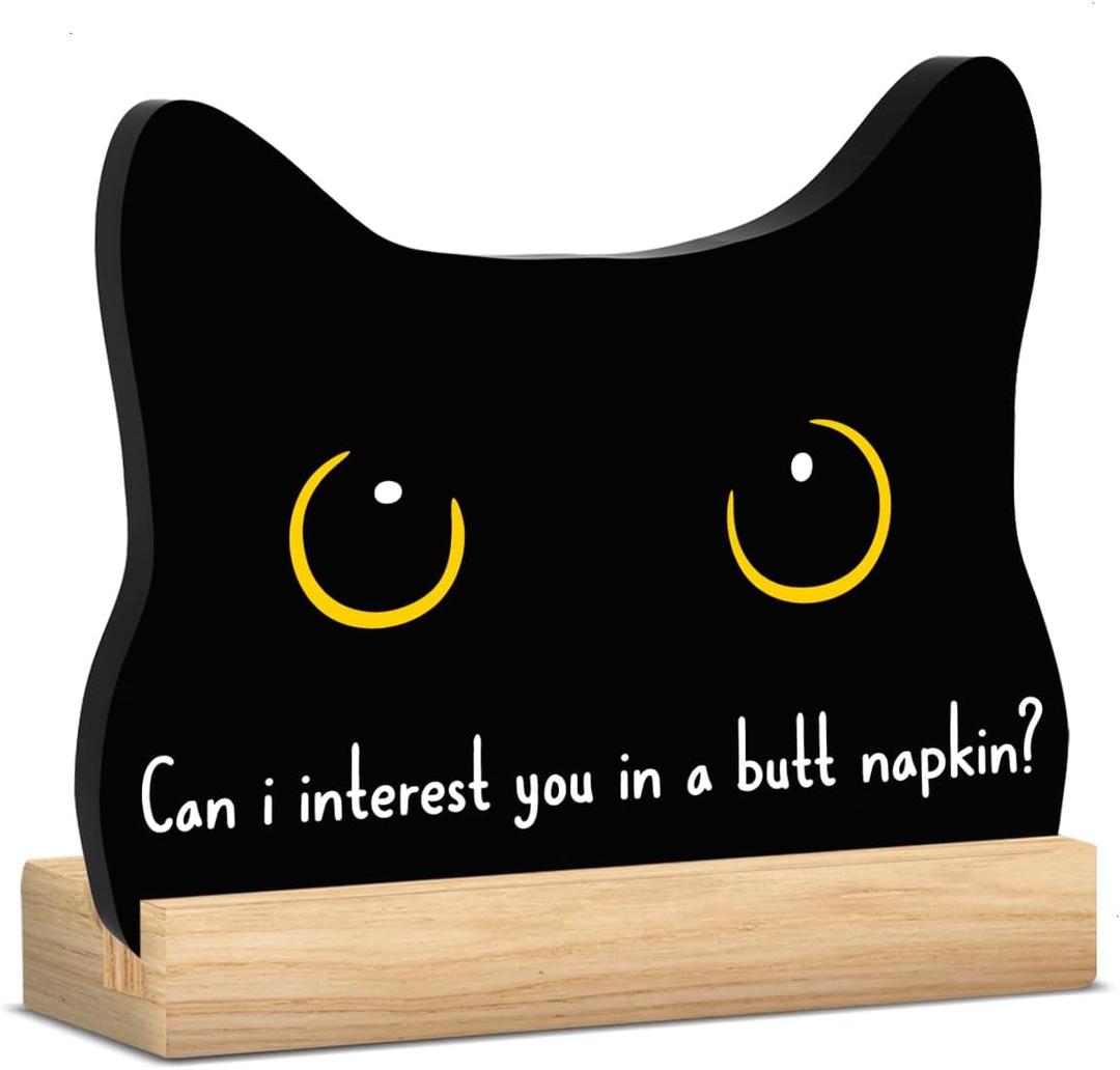 2 x Black Cat Decor Halloween Cat Bathroom Decor Can I Interest You in a Butt Napkin Funny Bathroom Acrylic Decors Sign Cat for Home Bathrooms Halloween Christmas