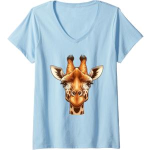 Womens Giraffe Head Graphic V-Neck T-Shirt