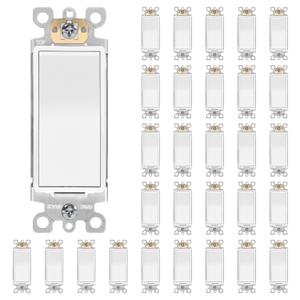 ThunderWay Matte White 3 Way Decorative Light Switch, 15Amp, 120V/277V, AC Decorator Rocker Paddle Wall Switch Replacement, Self-Grounding, Residential and Commercial Grade, UL Listed, 30 Pack