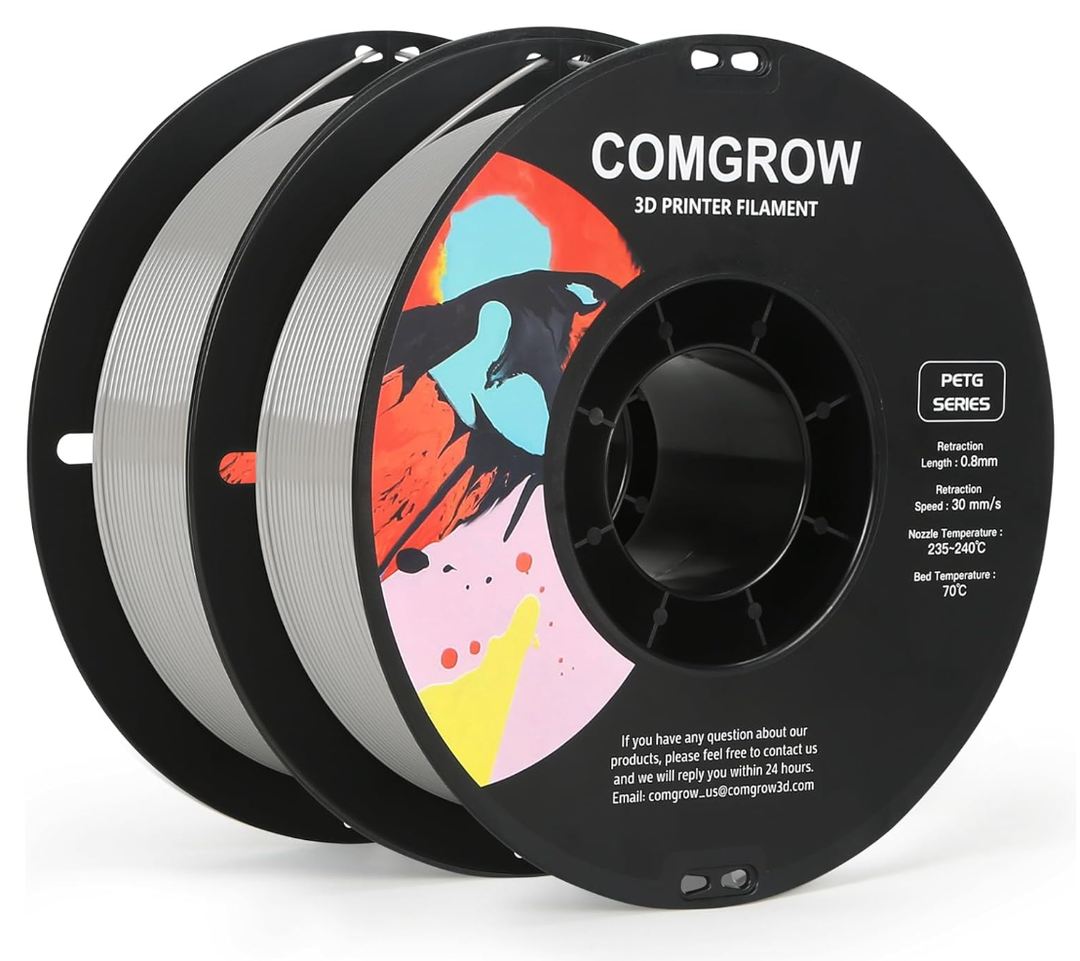 Comgrow PETG 3D Printer Filament 1.75mm, High Precision and Tough 3D Printer Filament 1kg (2.2LBS), Dimensional Accuracy +/- 0.02 mm, Fit Most 3D Printers Grey