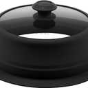 Collapsible Microwave Splatter Lid with Vented Tempered Glass Cover Wok Lid for Microwave Safe, Stockpot Steamer Pot Pan 11-12.5 inch Universal Multifunction Silicone Cover (Black)