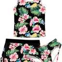 uideazone Girls 3 Piece Bathing Suit Summer UPF 50+ Racerback Swimsuit with Shorts Beach Tankini Sets 8-16 Years