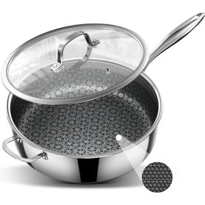 5 Qt Saut Pan with Lid, 10-inch 5 Ply Stainless Steel Sauce Pan with Lid, Non Stick Frying Pans, Cooking Pot Deep Frying Pan Non-Toxic, For Induction, Oven, Dishwasher Safe