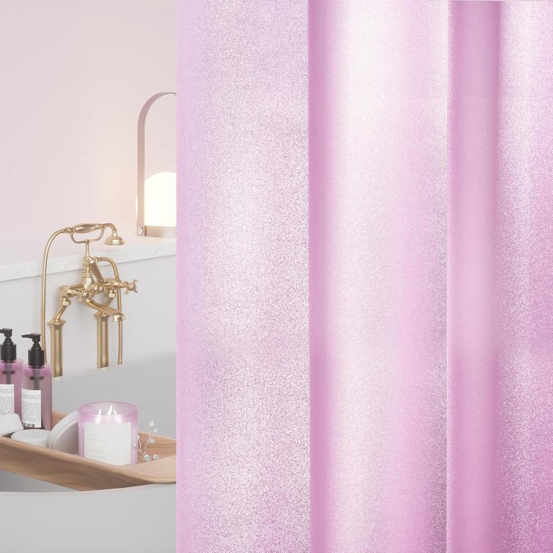 Dreamy Pink Sparkle Shower Curtain Extra Long 72 x 84 inch, Waterproof Glitter PEVA Shower Curtain Liner with 3 Large Magnets, Luxury Shimmery Bathroom Lightweight Shower Curtain Rose Pink (72"W x 84"L (Pack of 1)