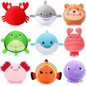 9 Pcs Mini Sealife Stuffed Animals 3.15 Inch Stuffed Shark Turtle Ocean Animal Soft Plushies for Birthday Ocean Party Decors Gift Bag Fillers Easter Basket Stuffers Classroom Prizes
