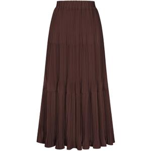 Kate Kasin 2026 Women's Chiffon Maxi Skirt, High Waist Pleated Skirts, Summer Flowy Long Skirts with Underskirt (L)