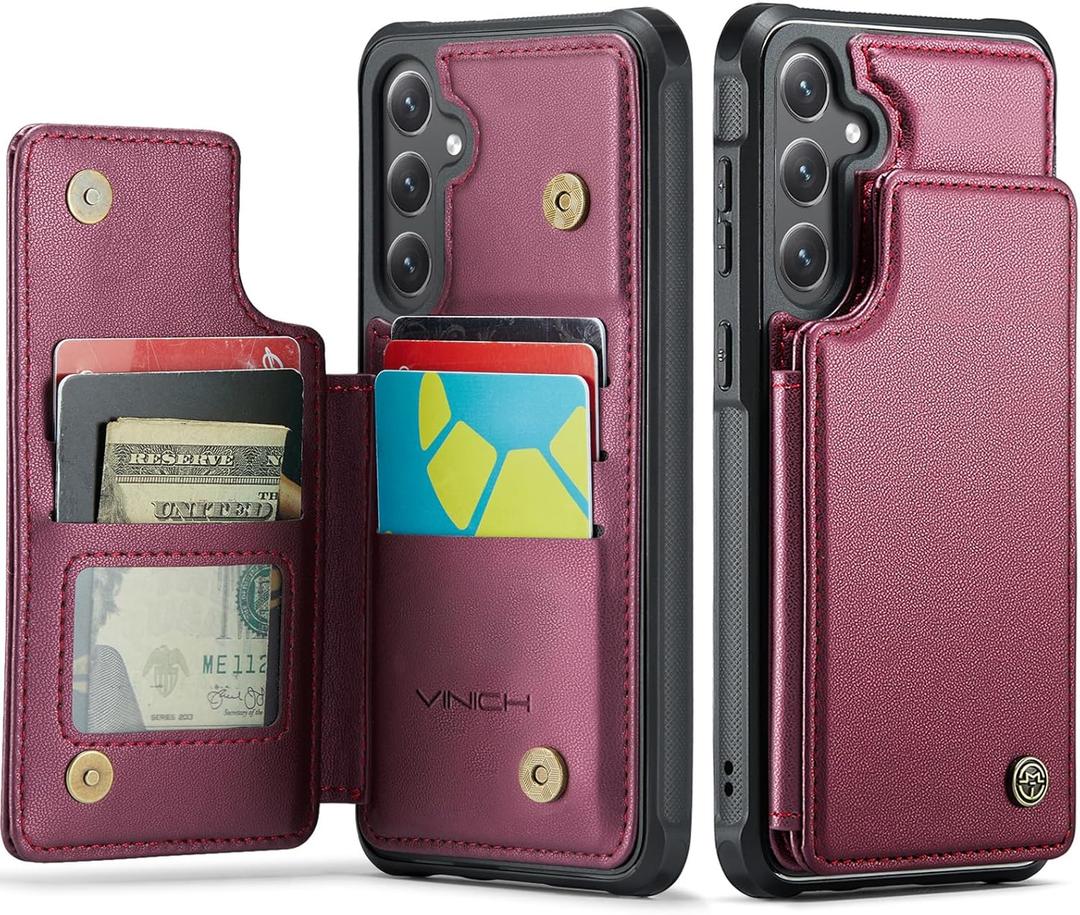 Vinich for Samsung Galaxy S25 Plus Wallet Case with Card Holder, RFID Blocking Credit Slots Kickstand Shockproof Phone Cover Fit for Galaxy S25 Plus 6.7" Wine Red