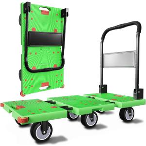 WUD 1323 lbs Heavy Duty Folding Platform Cart with Extendable Deck (31''39''), 6-Wheel Support, 4'' Quiet Casters, Thick Reinforced Flatbed Dolly for Warehouse, Garage & Moving