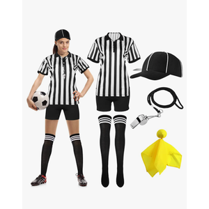 Women Referee Costume Black and White Stripe Ref Shirt Jersey Shorts Referee Hat for Carnival Party Halloween Cosplay Party, Size:XXL