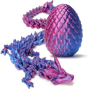 3D Printed Dragon Easter Basket Stuffers Surprise Egg,Articulated Crystal Dragon in Egg,Executive Dragon Fidget Desk Toys,Christmas Decorative Easter Egg Fillers Gifts for Boys Kids(Purple)
