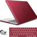 IBENZER Compatible with MacBook Pro 15 Inch Case A1990 A1707, Hard Shell Case with Keyboard Cover & Type C Adapter for Mac Pro 15 Touch Bar, Wine Red, T15-WR+1TC A