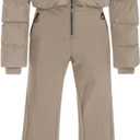 Fisoew Womens One Piece Ski Suit Warm Waterproof Snowsuits Winter Snow Jumpsuits Outdoor Sports Outerwear (Camel, M)