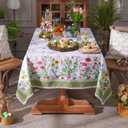 SUTAVIA Butterfly Floral Tablecloth Sunflower Wildflower Waterproof Fabric Embroidery Lace Farmhouse Decor for Spring Summer Home Dining Room Indoor Outdoor Picnic (Green Butterfly, 60"x120")