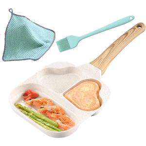 Non Stick Frying Pans Romantic Heart Pan,3 In 1 Multifunction Omelette Pan Breakfast Skillet Anti-scalding Handle Easy To Hang Complete with Oil Brush and Dishcloth