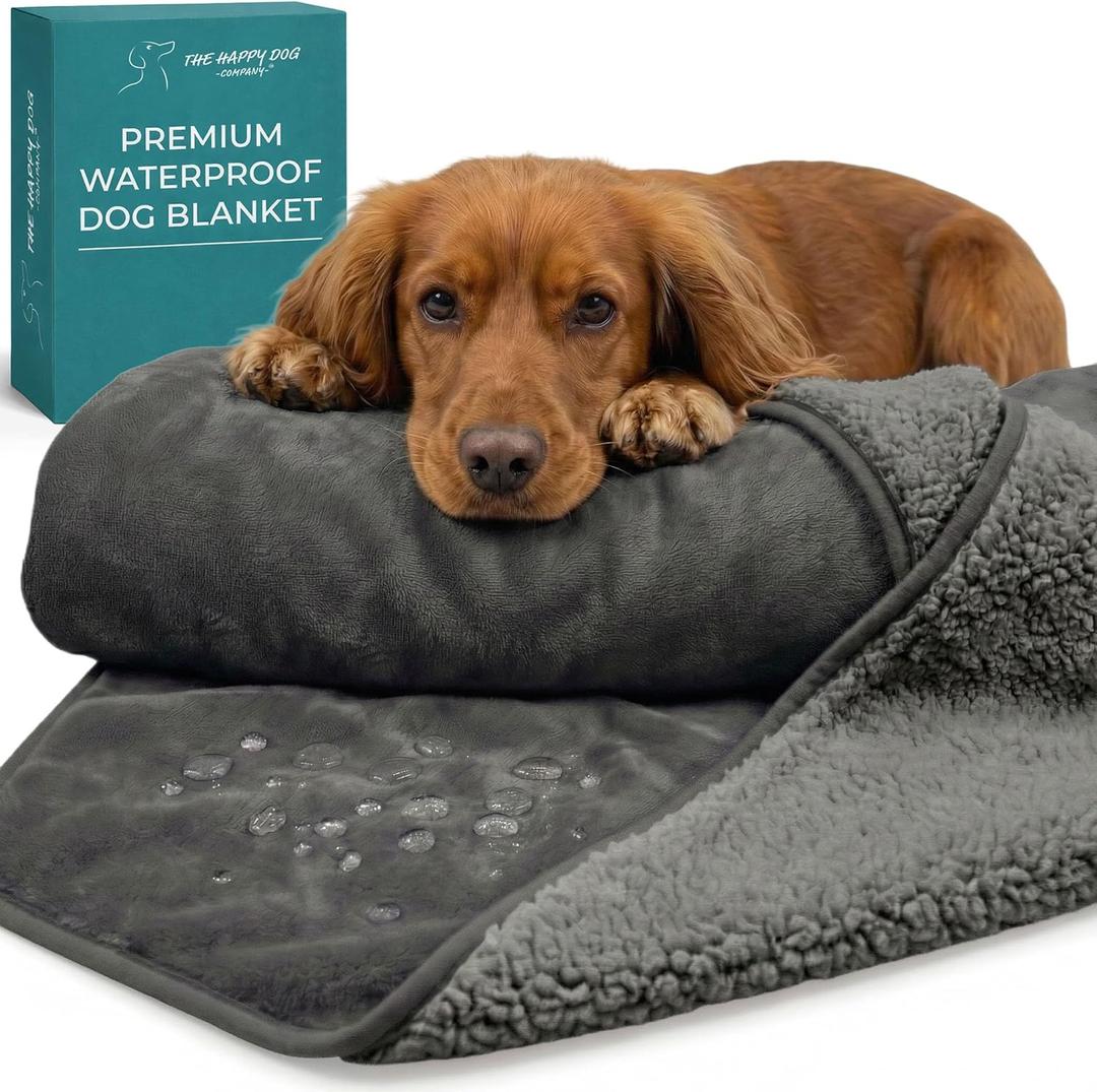 Waterproof Dog Blanket Washable Leakproof Large Dog Blanket for Couch & Sofa, Reversible - Dark Gray Microfiber & Gray Sherpa Fleece, 40x47 Inches.