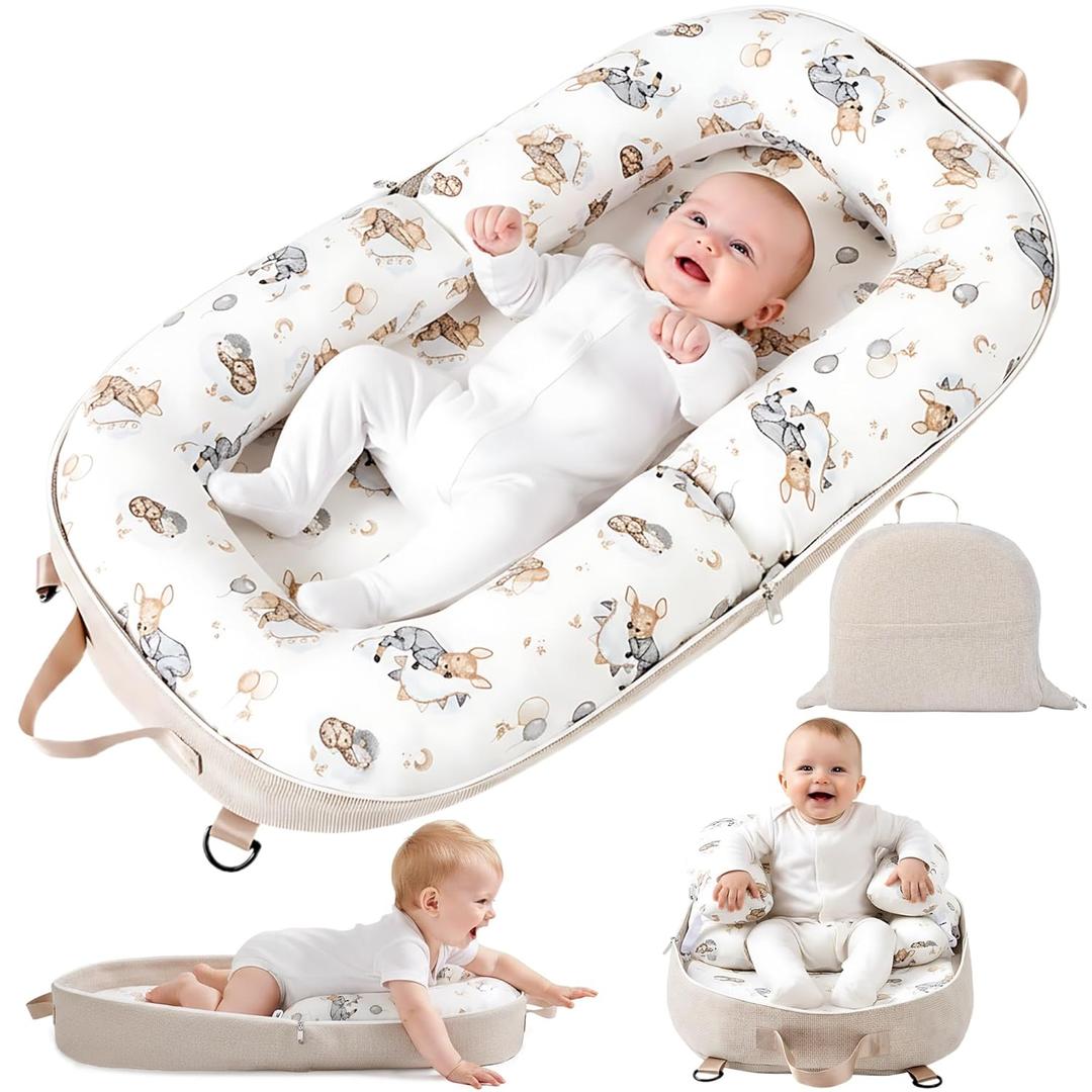 Preciozonal Baby Lounger-Infant Lounger for Newborn 0-24 Months, Portable Baby Nest for Home and Travel, 3 in 1 Newborn Lounger with Pure Cotton Cover, Breathable & Soft Infant Nest for Boys & Girls