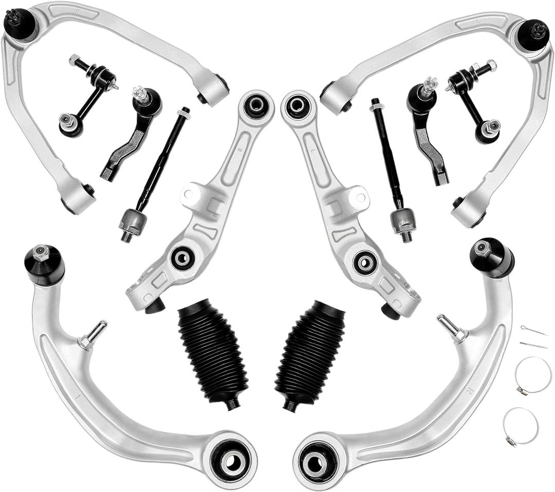 Front Suspension Kit, Compatible with 2003-2009 Infiniti G35 Coupe, Nissan 350Z, w/Front Control Arm Assembly & Sway Bar End Link & Tie Rod End & Rack and Pinion Bellow Boots (14PCS), K621690 K621936