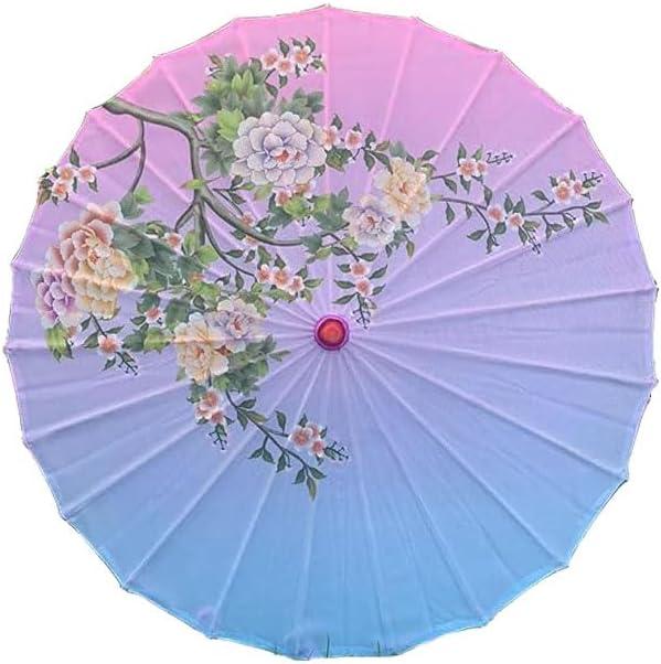 33"Rainproof Windproof Handmade Chinese Oiled Paper Umbrella Parasol Classical Painting Dancing Props Retractable Plum Blossom Umbrella with Elegant Handle And Tassels