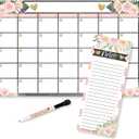 Hadley Designs - Floral Magnetic Fridge Dry Erase Magnetic Calendar for Refrigerator, White Board Calendar for Wall, Dry Erase Board, Notepad