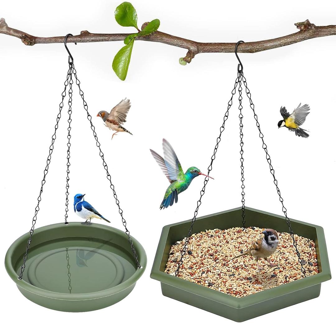 Hanging Bird Bath2 in 1 XL Hanging Bird Feeder & Birds Bath for Outside, Birds Water Feeder,Tray for Outdoors Garden Patio Decoration