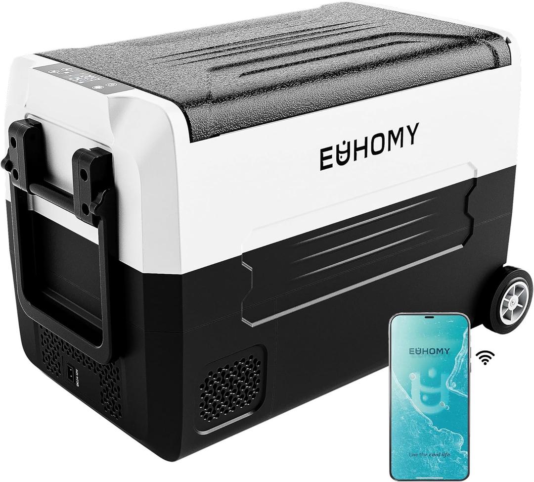 EUHOMY 12 Volt Refrigerator, 48QT(45L) 12V Fridge, Electric Cooler 12/24V DC 120-240V AC -4~68, 12V Freezer Removable Divider, Car Fridge for Camping, RV, Travel, Fishing, Outdoor