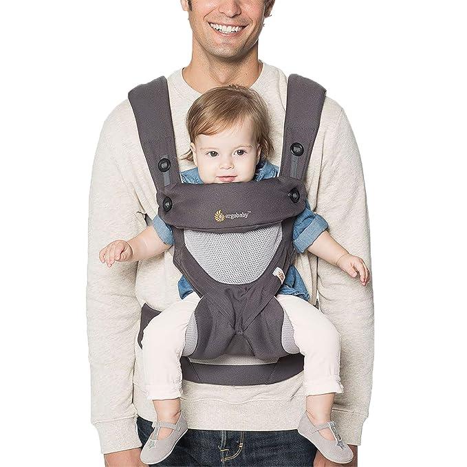 Ergobaby 360 All-Position Baby Carrier with Lumbar Support (12-45 Pounds), Carbon Grey, Cool Air Mesh & Omni 360 All-Position Baby Carrier for Newborn to Toddler with Lumbar Support (7-45 Pounds)