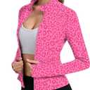 ZHENWEI Workout Jackets for Women Full Zip Up Cropped Athletic Long Sleeve Lightweight Slim Fit Running Tops with Pockets (Pink, XL)