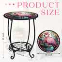 Cinnvoice Outdoor Side Table Round Small Mosaic Patio Accent Indoor End Plant Coffee Tea Table for Yard Patio Porch Garden Living Room, Bedroom(Flamingo Style,14 Inch)