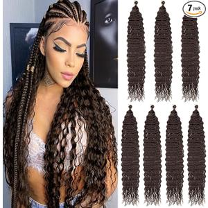 24 Inch Ocean Wave 7Pack Crochet hair Extexsions Long Braids Dark Brown Deep wave Synthetic hair Curly Braiding hair for Black Women 4#