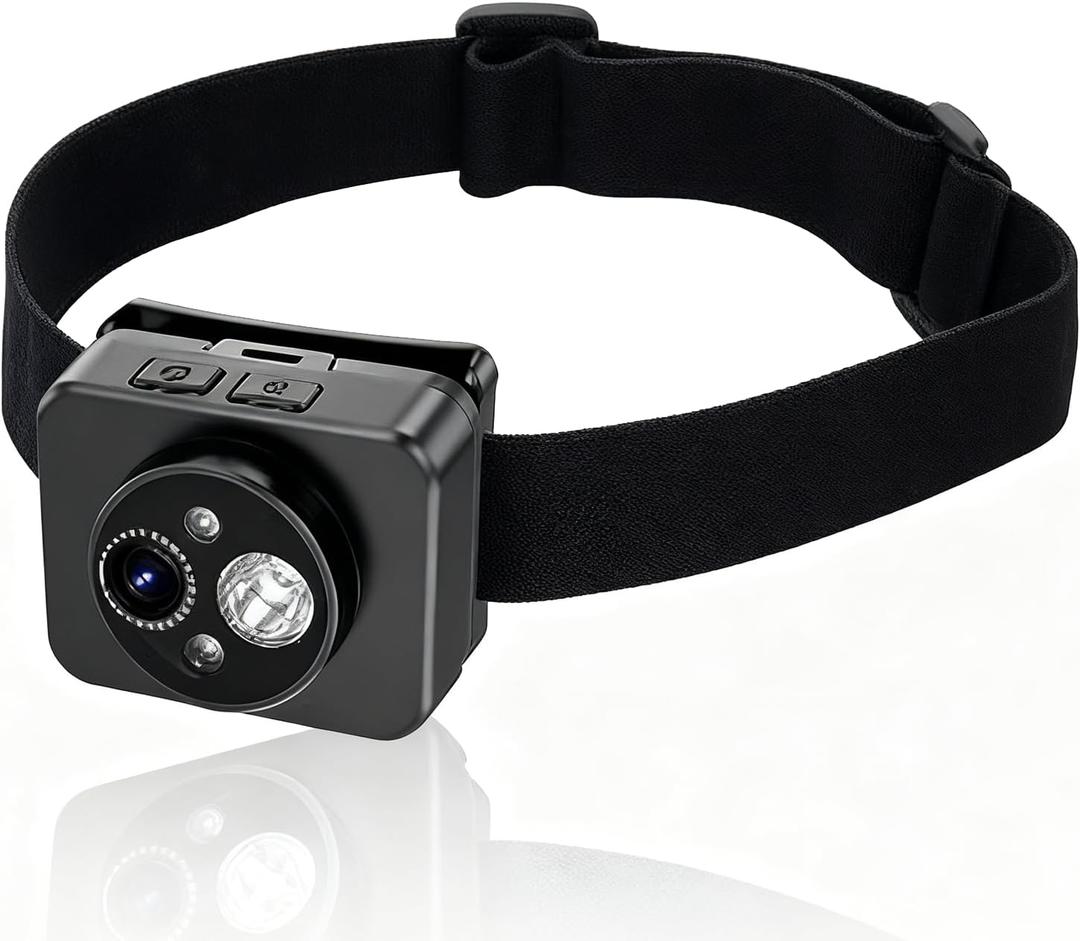 Mini Head Mounted Action Camera with Light, 2MP 1080P 45 Adjustable Headlamp Headlight Body Camera, Gesture Control Light Wearable Camcorder