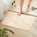 TECHMILLY Fluffy Bathroom Rug Mat Small 24x17, Absorbent Thick Microfiber Mats with Non Slip Rubber Backing, Quick Dry Machine Washable Bath Rugs for Bathroom Floor, Bathtub and Shower, Cream