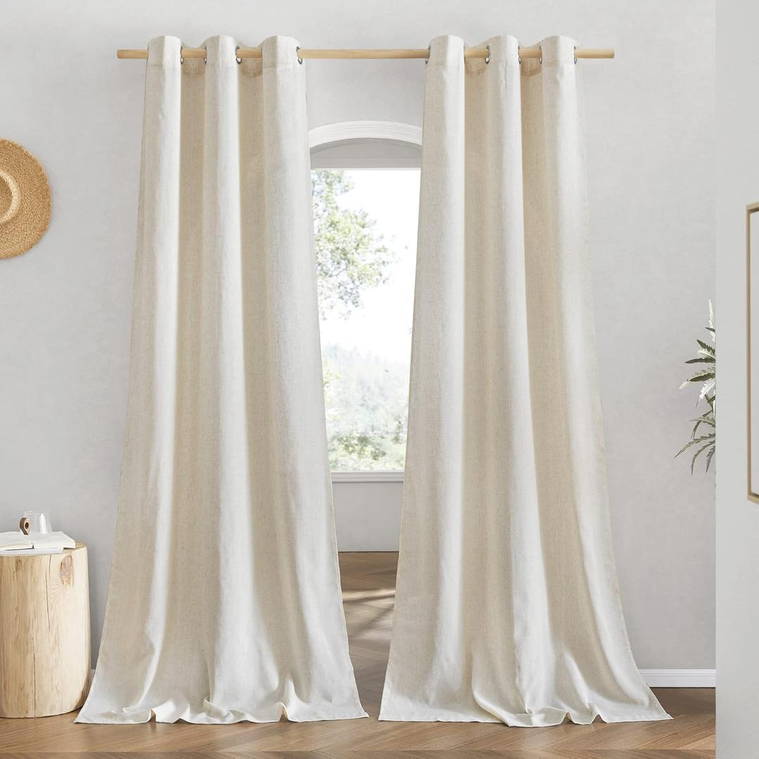 NICETOWN Boho-Chic Linen Curtains 84 inch Long 2 Panels Set, Grommet Thick Linen Blend Semi-Sheer Drapes Privacy Assured with Light Through for Bedroom/Living Room, Natural, W42 x L84