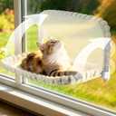 Cat Window Perch - Beige Cordless Foldable Cat Window Hammock for Large Cats, Sturdy Metal Frame Hanging Cat Bed, 40 lbs Capacity (23.62  11.81 inch)