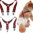 Dog Diaper Suspenders - Dog Suspender for Male or Female Diaper Keeper - Dress, Skirt (Red Grid, Small)