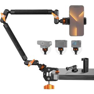 K&F CONCEPT 22" Magic Arm Clamp Kit, Overhead Desk Camera Mount, Long Articulating Friction Boom Arm for Phone, Action Camera, LED Light, Microphone