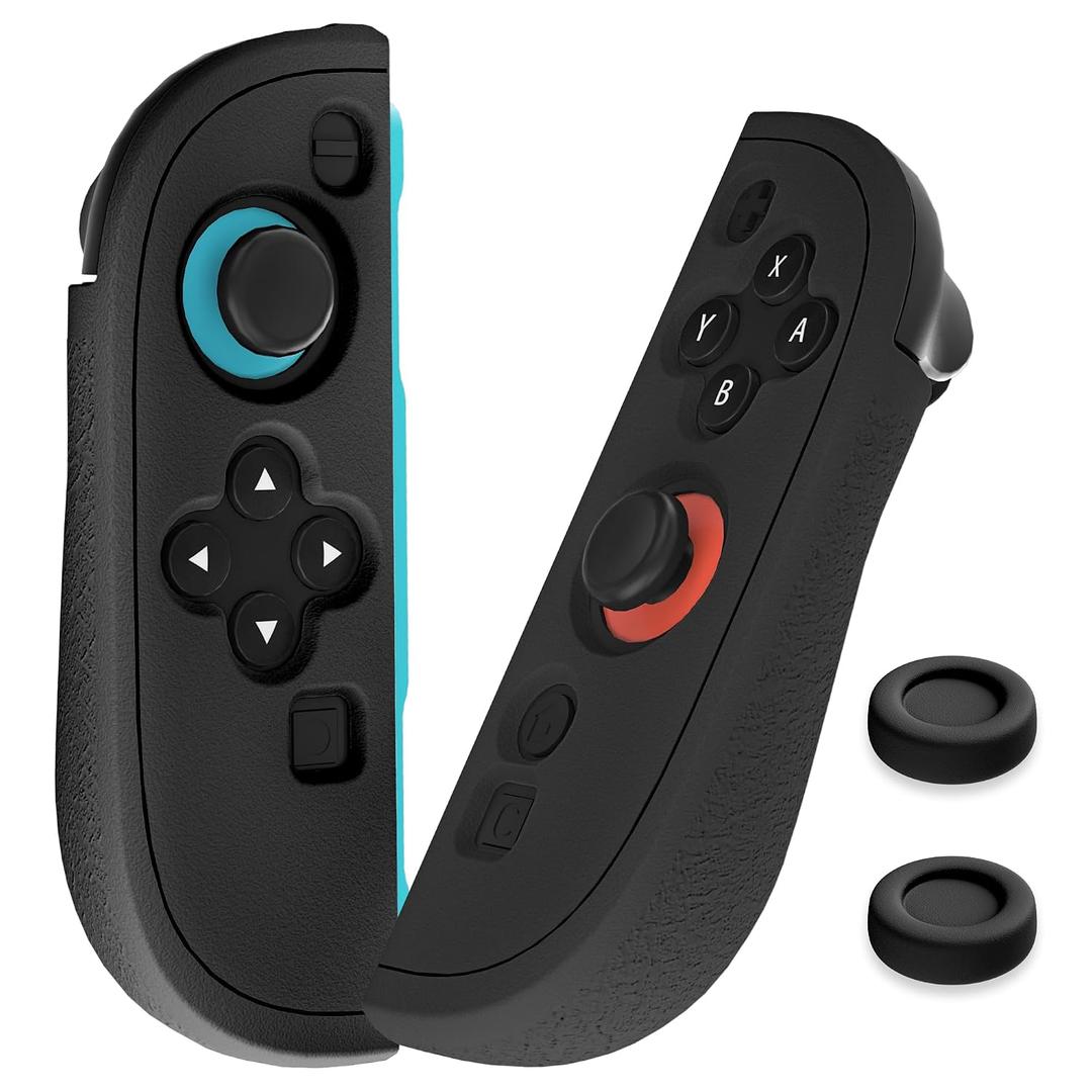 FUNDIARY Replacement for Nintendo Switch 2 Controller, Switch Wireless Controllers Compatible with Switch 2, Anti-Slip Soft Silicone Protective Cover with 2 Thumb Caps, Black