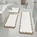 Pauwer Bathroom Rugs Set 3 Piece, Scalloped Non Slip Washable Bath Mat with U-Shaped Toilet Rug, Extra Absorbent Quick Dry Soft Plush Shower Mats for Floor Sink, Beige and Khaki, 18"x26"+18"x48"+U Shape 20"x24"