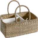 Premium Wicker Baby Diaper Caddy Organizer, Woven Seagrass Basket with Handles, Diaper Basket with Dividers (Rectangle)