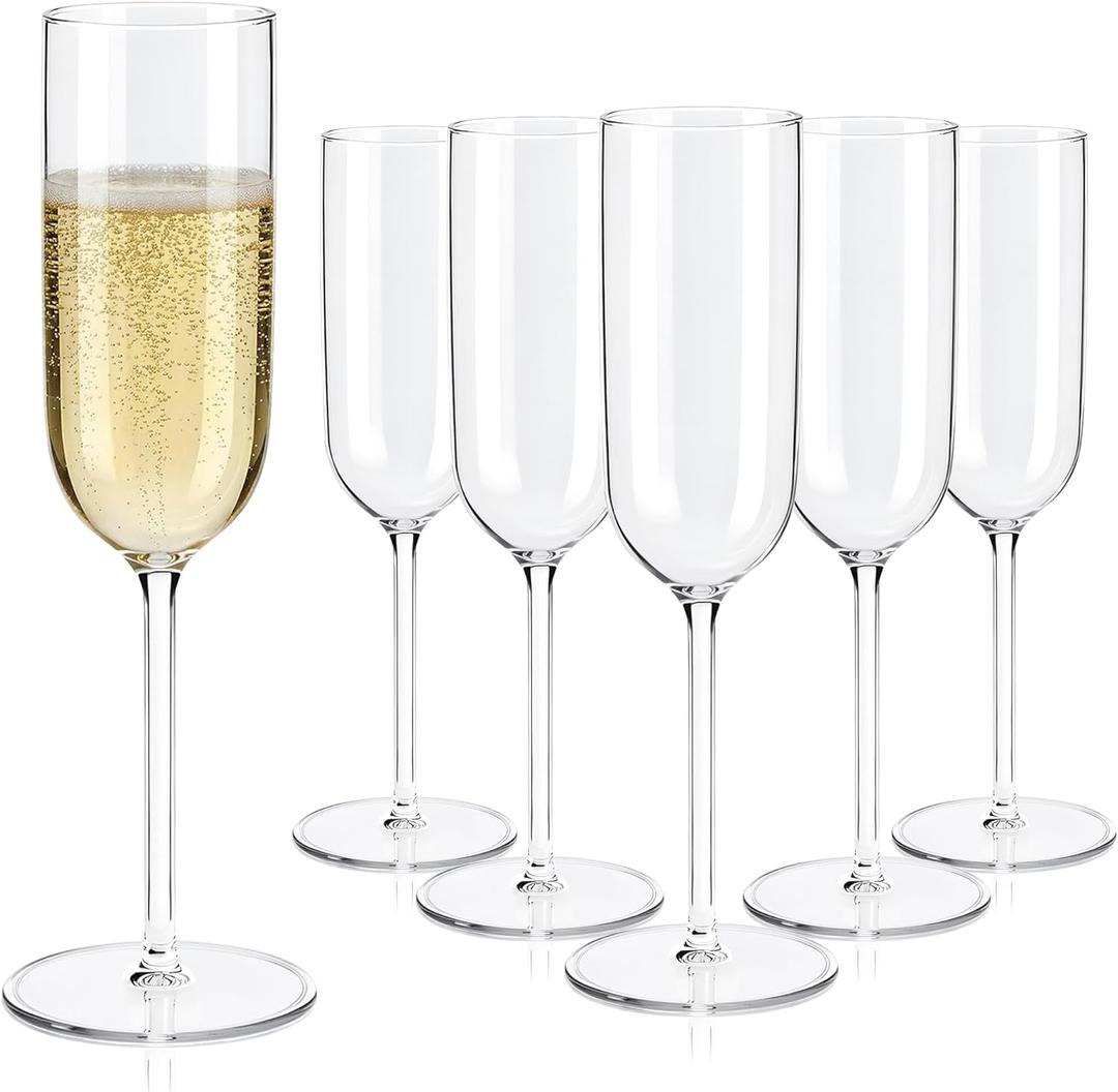 Plastic Champagne Flutes Set, 6oz Unbreakable Champagne Glasses Bulk, Shatterproof Reusable Mimosa Prosecco Sparkling Wine Cups for Wedding Dinner Party (Clear, 48pcs)