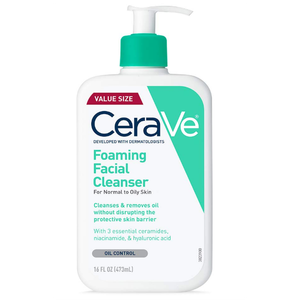 CeraVe Foaming Facial Cleanser, Daily Face Wash for Oily Skin, Hyaluronic Acid + Ceramides + Niacinamide, Fragrance Free & Paraben Free, Non Drying Oil Control Face Wash, 16 Fluid Ounces