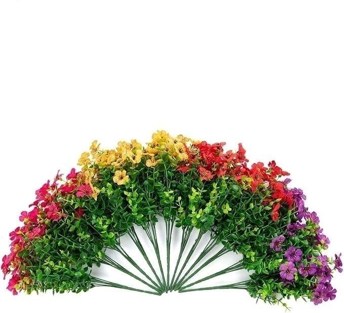 Artificial Fake Plants Flowers for Outdoor Outside Spring Summer Decoration, 12 Bundles Faux Silk Colorful Mix Daisy UV Sun Resistant Realistic for Porch Patio Home Planter Window Box Yard(Purple Pink