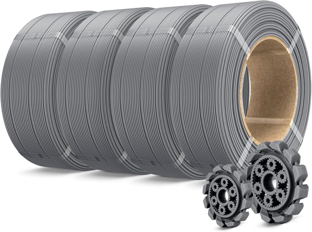 SUNLU 4KG PLA+2.0 3D Printer Filament Refill, High Toughness PLA+ Filament Bundle, No Spool 3D Filaments Refill 1.75mm for Reusable Spools Compatible with Bambu Lab 3D Printers, 1KG/Roll, Grey*4