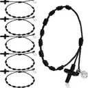 Yinkin 30 Pieces St Benedict Medal Rosary Bracelet Bulk Adjustable Knot String Braided Bracelet Baby Protection Mexican Bracelets with Mesh Bags for Women Men Girls Boys Minimalist Jewelry (Black)