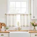 jinchan Kitchen Curtains Linen Tier Curtains 20 Inch Farmhouse Cafe Style Country Rustic Rod Pocket Light Filtering for Laundry Room Bathroom Sink RV Small Window 2 Panels Beige