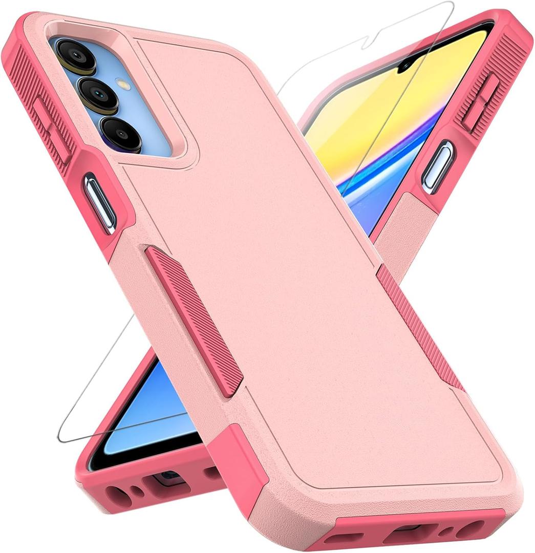 for Samsung Galaxy A15 5G Case: Dual Layer Protective Heavy Duty Cell Phone Cover Shockproof Rugged with Screen Protector - Military Protection Bumper Tough - Samsung Galaxy A15 5G 2024, Pink (Pink (PC) + Pink (TPU))