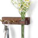 Key Holder Wall Mount, Solid Wood Key Holder for Wall with Planter Tube & 4 Brass Hooks, Decorative Renter-Friendly Wall Key Rack Hanger for Entryway Kitchen Living Room Car Keys